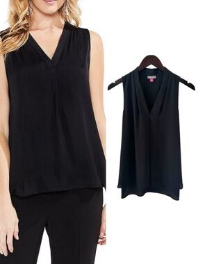 Vince Camuto Inverted Pleat Pullover Black Sleeveless Blouse